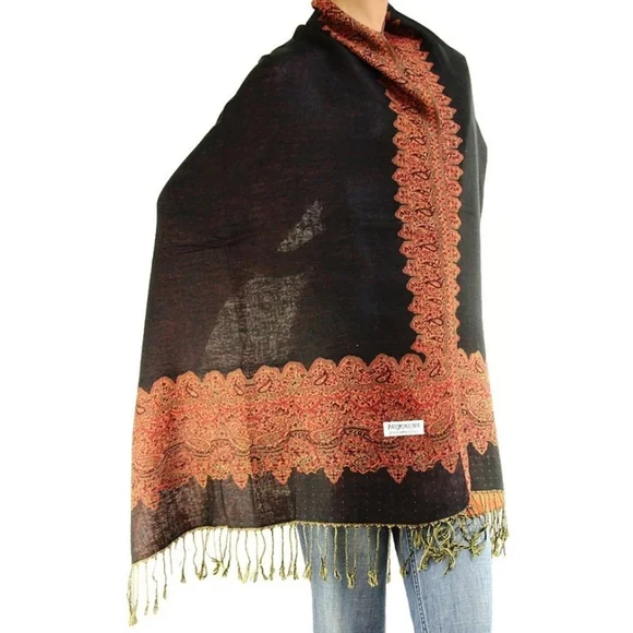 🧡✨ Burnt Orange Paisley Pashmina Shawl Wrap Fringe Scarf Reversible 27x77 - Picture 5 of 16